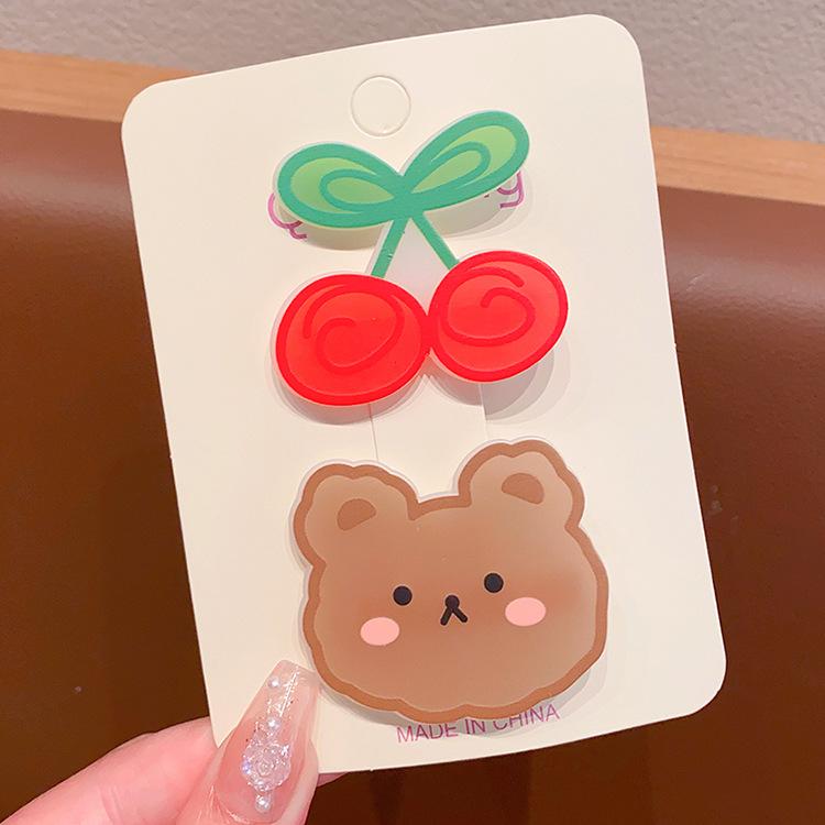2Pcs Cute New Cherry Acrylic Cartoon Duck New Headwea Hair Clip Baby Girls Headwear Kids Hair Accessories