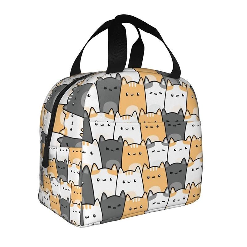 Kids Cartoon Cat Insulated Lunch Bag School Outdoor Picnic Handheld Crossbody Bento
