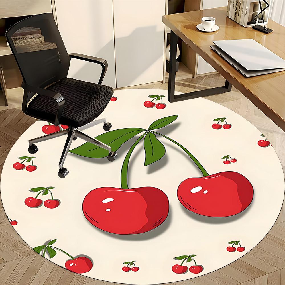 1PC Cherries Fruit Office Round Area Rug, Mat Suitable For Office, Under Office Chairs Bedroom Living Room Home Decor, Room Deco