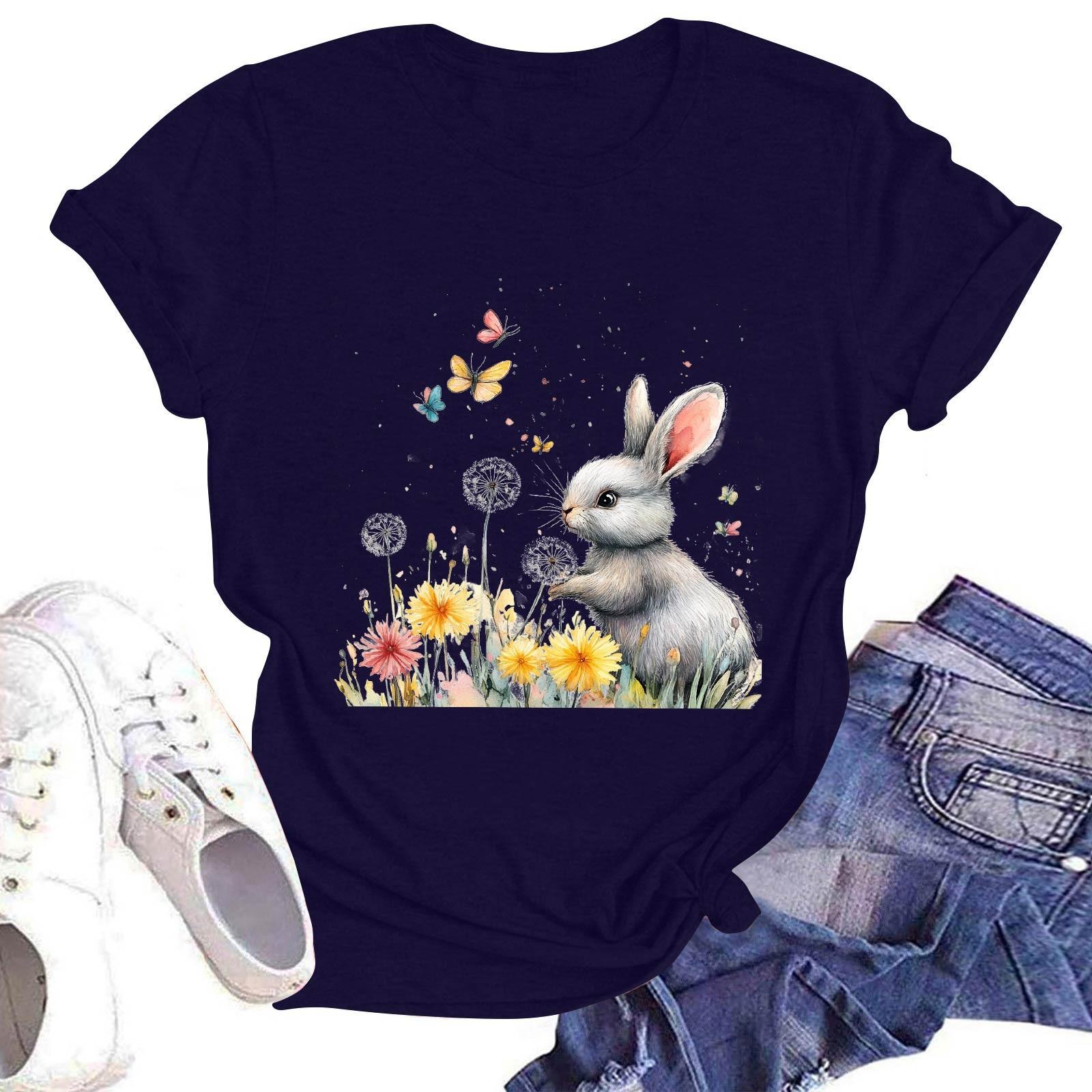 

Женская повседневная футболка с круглым вырезом и коротким рукавом XL тёмно-синий