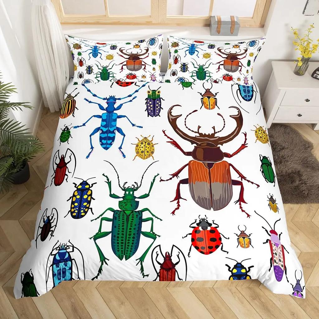 Ladybug Duvet Cover Set Cute Bug Bedding Set Twin Size for Kids Boys Bedroom Red Floral and Insect Adults Queen Duvet Cover Sets