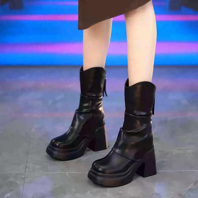 fashion Vintage Platform Women Ankle Boots Fashion Short Booties Autumn Winter Thick High Heels Ladies Shoes