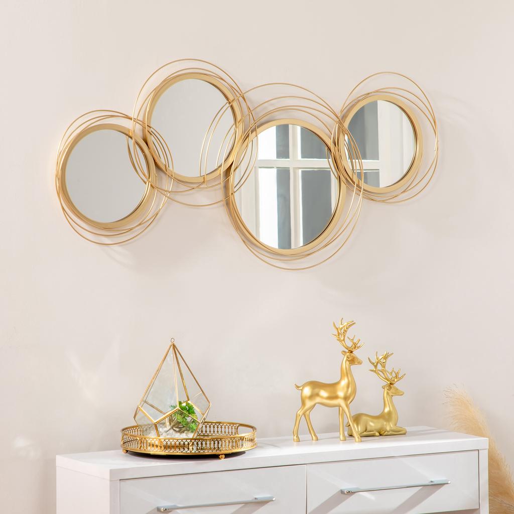 Metal Wall Art 56cm Modern Decorative Mirror Decor for Living Room Bedroom Dining Room, Gold