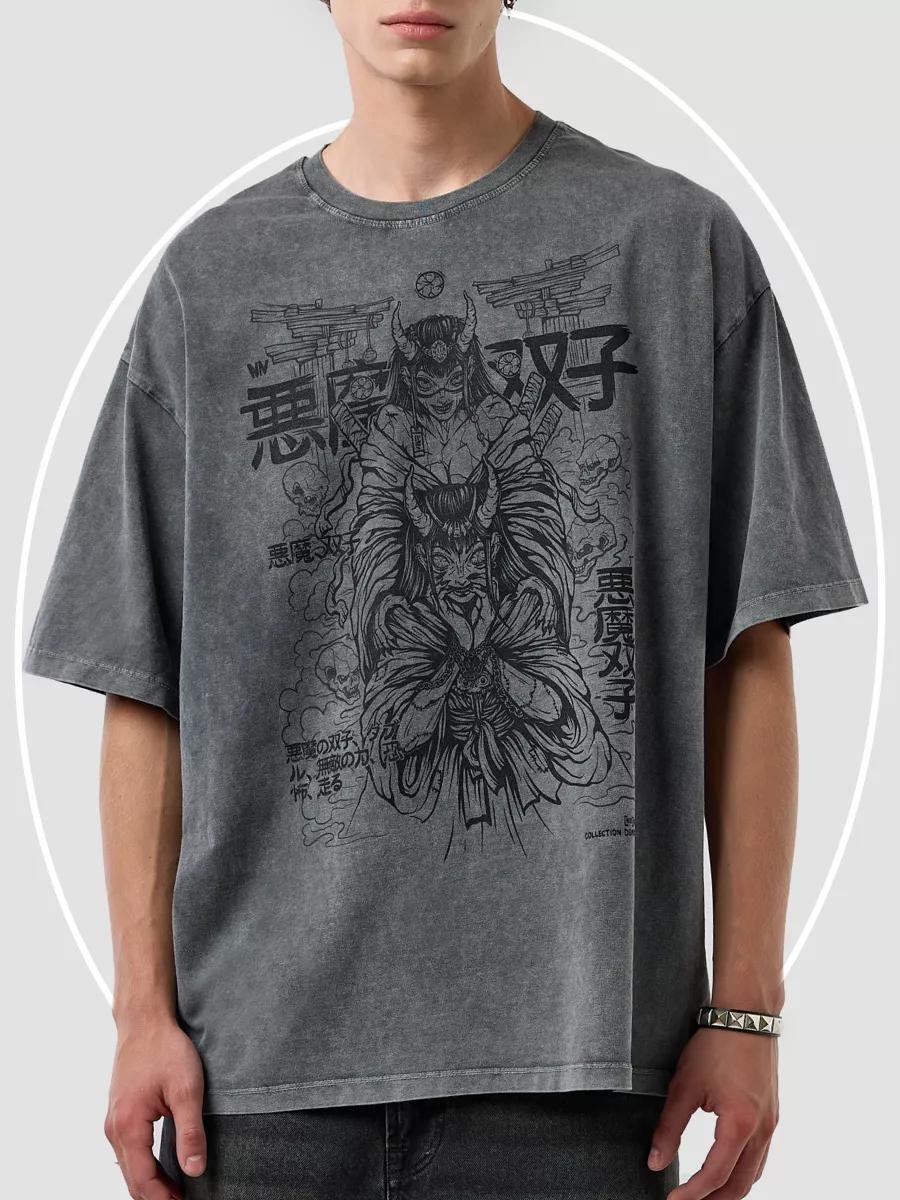 Oversized acid-wash printed T-shirt M