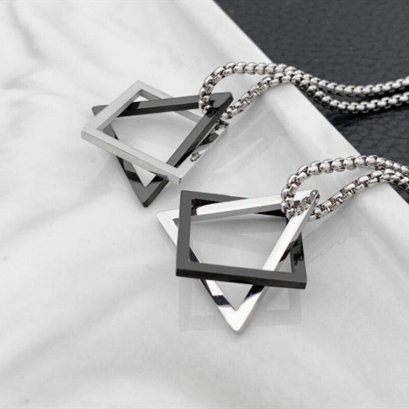 RUI RUI YU Geometry Interlocking Square Triangle Male Pendant for Men Zinc Alloy Modern Trendy Geometric Stacking Streetwear Necklace