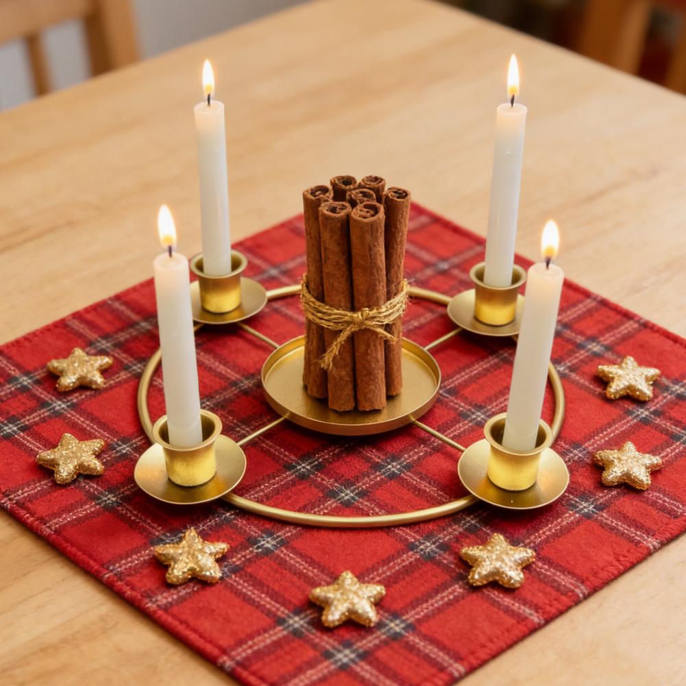 Metal Candle Holder Gold Metal Advent Wreath Candle Holder for 4/5 Taper Candles Christmas Candle Ring Windowsill Candles Holder
