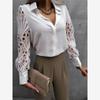Women Black White Hollow Out Shirts Pure Color Lace Patchwork Shirt Shirt