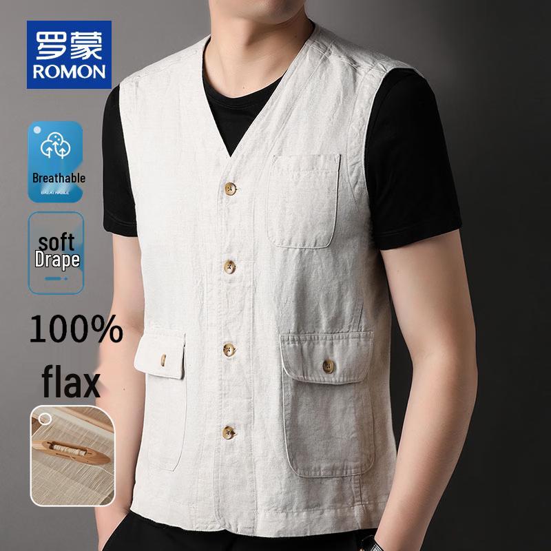 

Romon Men s 100% Linen Business Casual Vest M