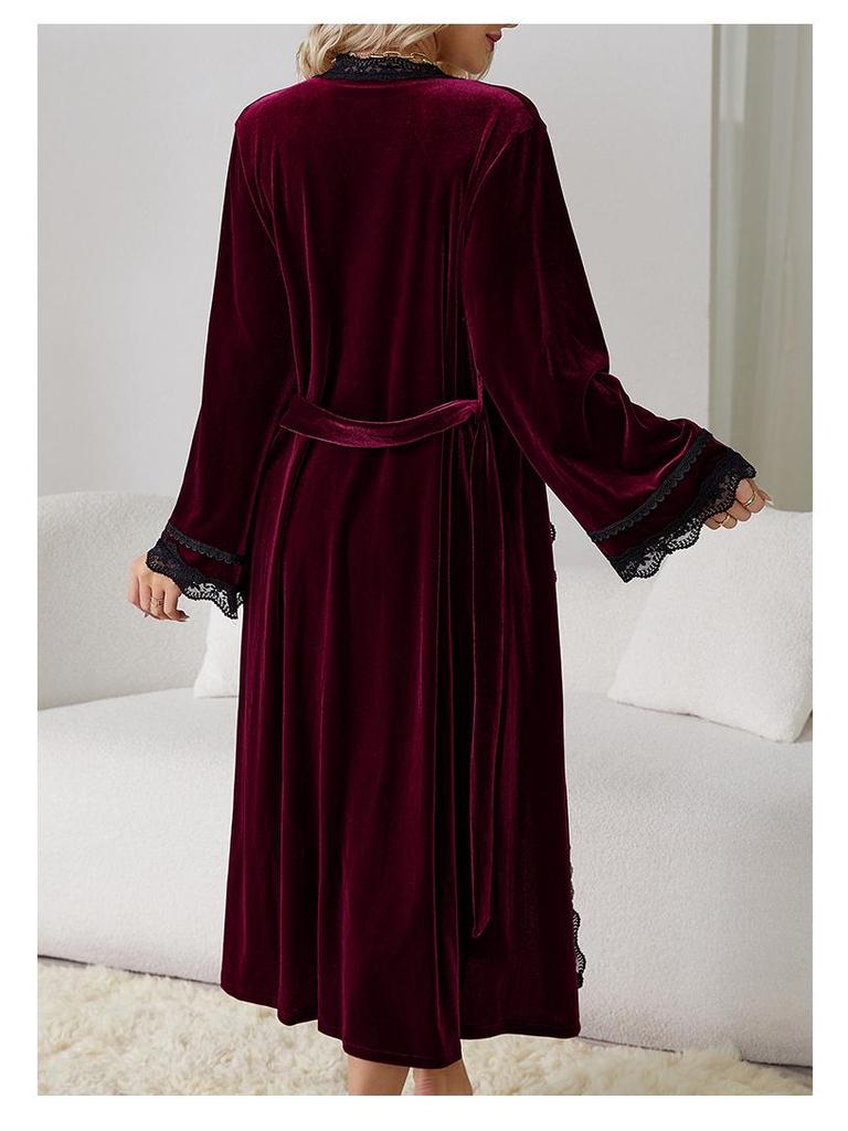 Fiyun Elegant Velvet Nightgown with Sexy Slit and Backless Design - European & American Style Home Set 651
