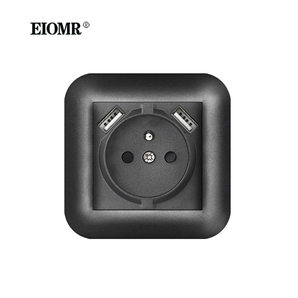 EIOMR EU Standard Power Socket with Iron Claw Black Flame Retardant PC Panel 110-250V Wall Socket 16A Suitable for Round Box