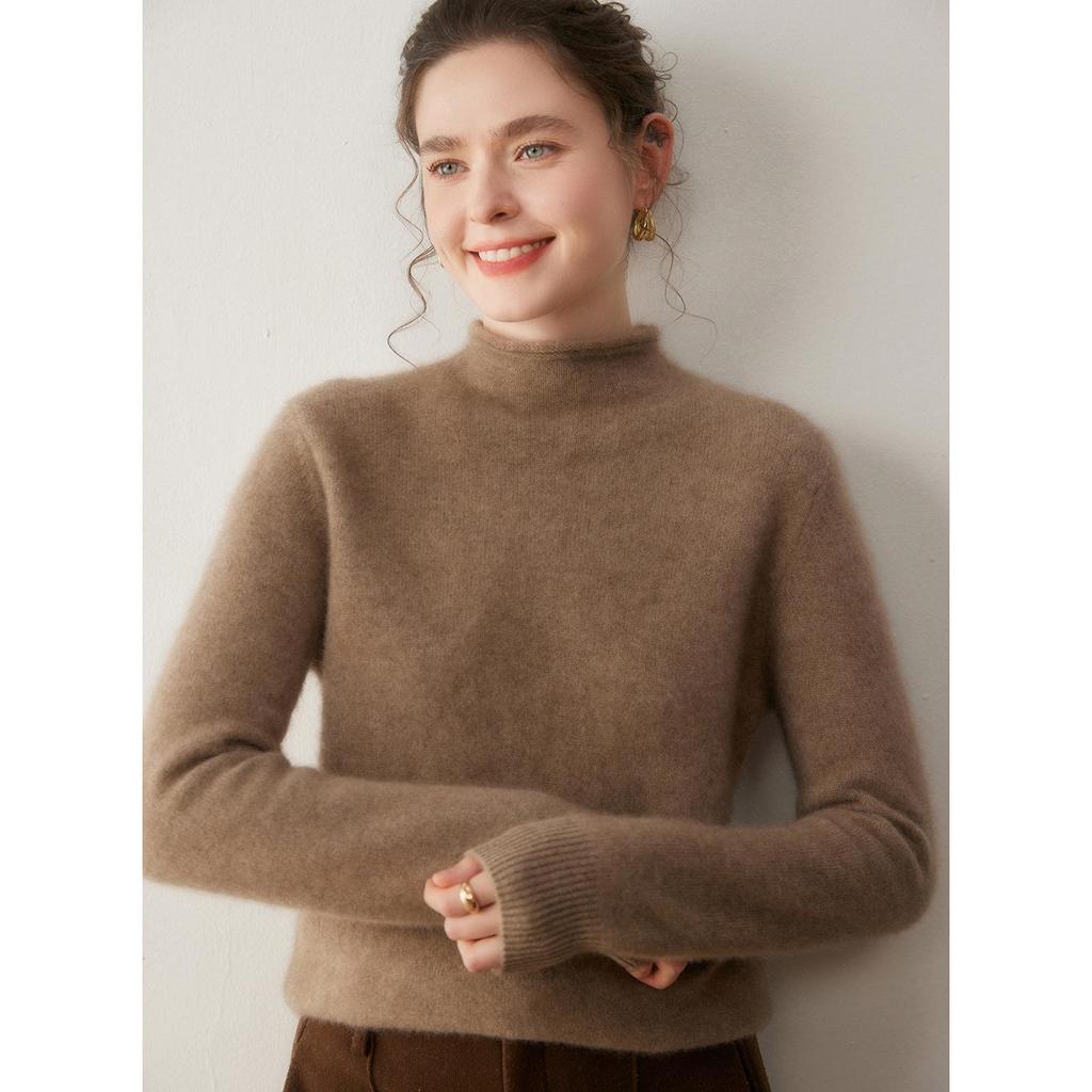 Soft & Cozy Double-Strand Thickened Baby Cashmere Pullover Sweater for Women - Half-High Neck Knit, Perfect for Autumn & Winter