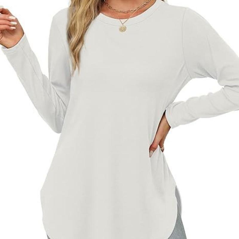 Long Sleeves Women's Solid Color Long Sleeve Top Crew Neck Loose Casual Bottom Shirt