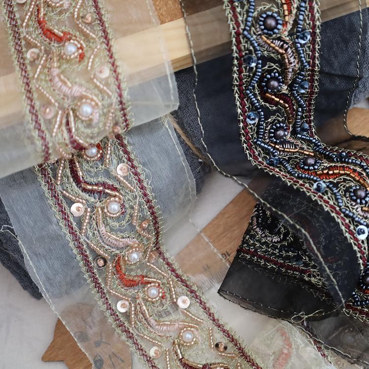 7CM Wide Ethnic Organza Beaded Embroidery Lace Trim for DIY Clothing, Belts, and Headwear
