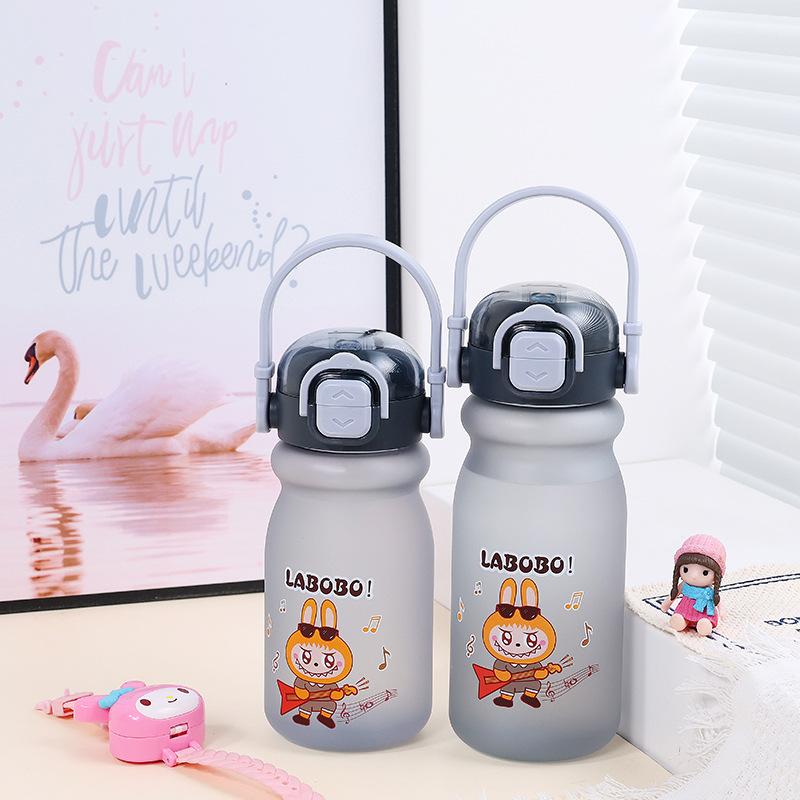 Water bottle new 1011 cartoon children's plastic cup high value double drinking straw water cup portable cute student cup