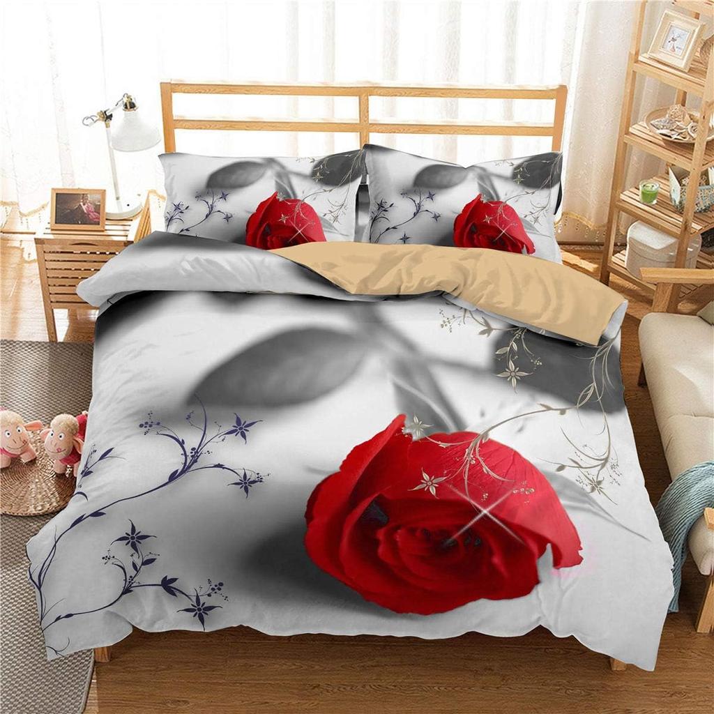 Rose Duvet Cover Floral Bouquet Botanical Comforter Cover Romantic Flower Bedding Set Valentine's Day Couple Lover Room Decor