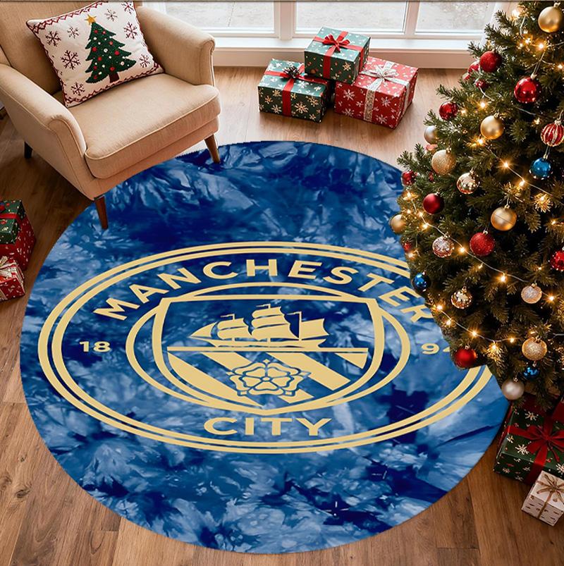 Football team City FC Pattern Round Rug, Indoor/Outdoor Mat, for Picnic, Gameroom, Bedroom, Office, Living Room, Home Decor Carpet, Birthday Gift