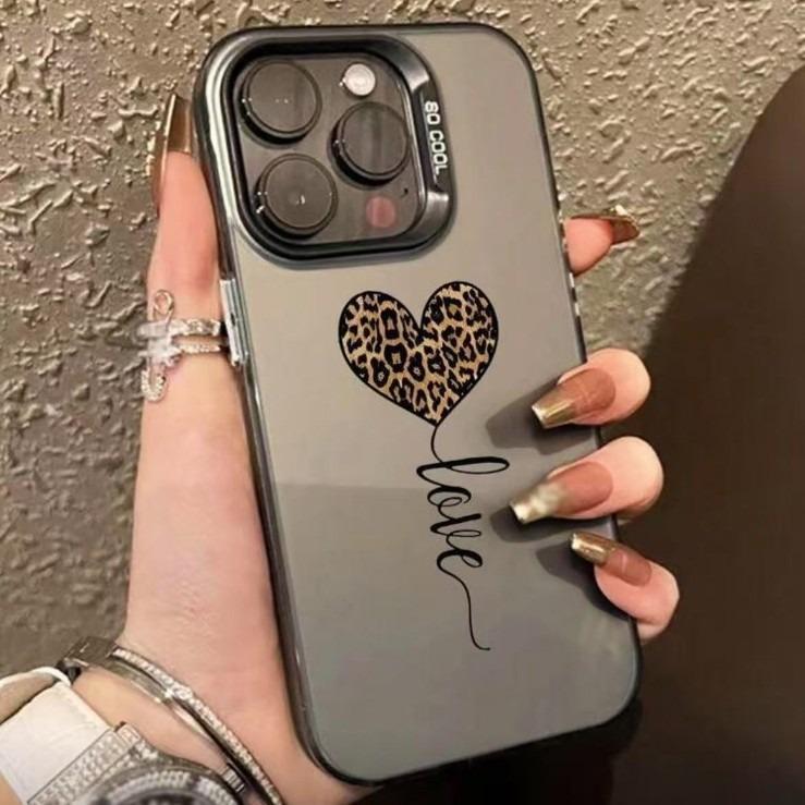 Leopard print love is suitable for Apple 17Promax mobile phone case iphone16 vitality case 15 European and American style 1413.
