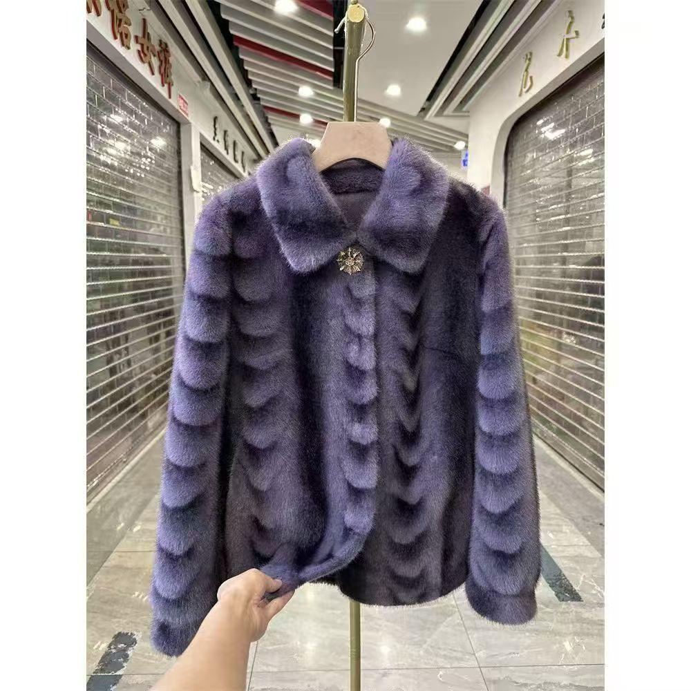 Fashion Collar Short Imitation Mink Fur Coat Autumn and Winter New Style