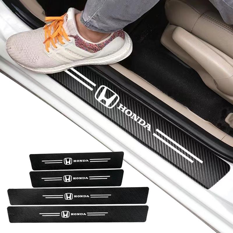 TR1-4Pcs Carbon Fiber Car Door Sill Protector Stickers Door Sill Stickers for Honda Accord CRV XRV Civic FIT Auto Accessories