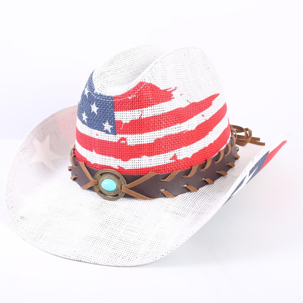 American Flag Cowboy Hat Popular Men's and Women's Sunshade Top Hat Independence Day Party Western Style Fashion Straw Hat
