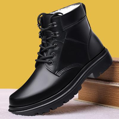 Herren-Schneestiefel mit Fellfutter für den Winter, rutschfeste Outdoor-Stiefeletten, lässige, warme High-Top-Schuhe für Herren, mit Schnürung, Fleece-gefütterte Sport-Lederstiefeletten