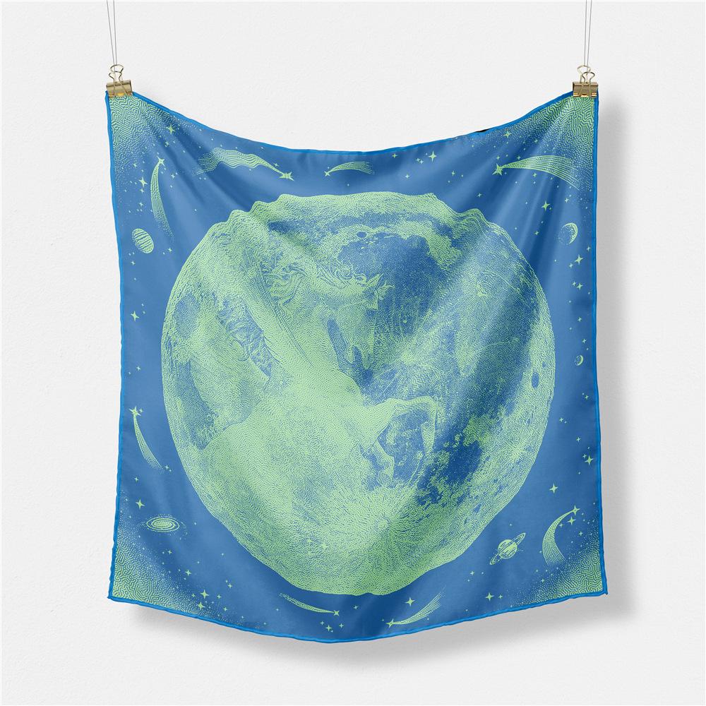 53CM Twill Silk Scarf Woman Planet Painting Square Scarves Wraps Bandana Small Hijab Silk Foulards Tie Headband Neckerchief