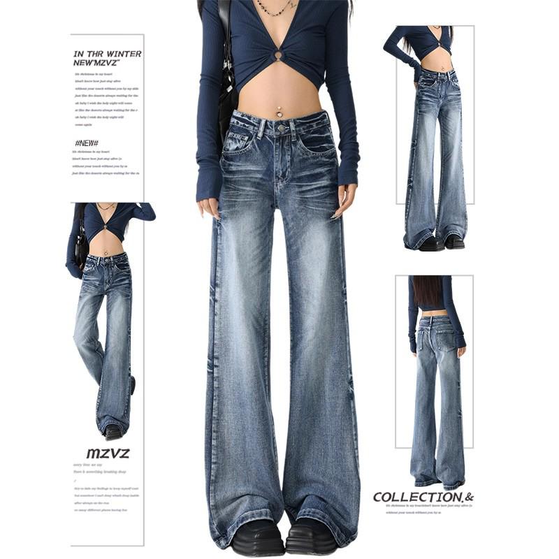

Women s Retro Blue High-Waisted Micro-Flare Jeans - Winter 2025, Plus Size, Slimming, Loose Fit, Pear-Shaped 3XL