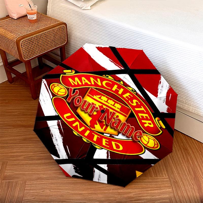 1 PC Automatic Folding Umbrella - Manchester United F Custom Name Pattern, Portable & Foldable Design with 8 Ribs, Christmas Birthday Gifts