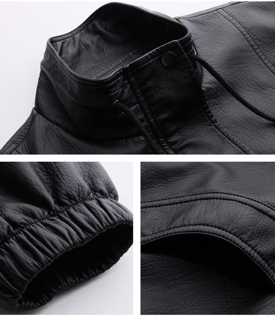 Women's Petite Leather Stand-Collar Jacket - Slimming, Stylish Motorcycle Style, Spring 2026 Fashion