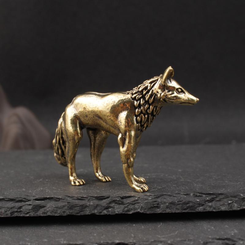 Brass Fox Statue Cute Fox Miniature Figurines Desk Ornament Decorations Accessories Copper Animal Sculpture Home Decor Crafts