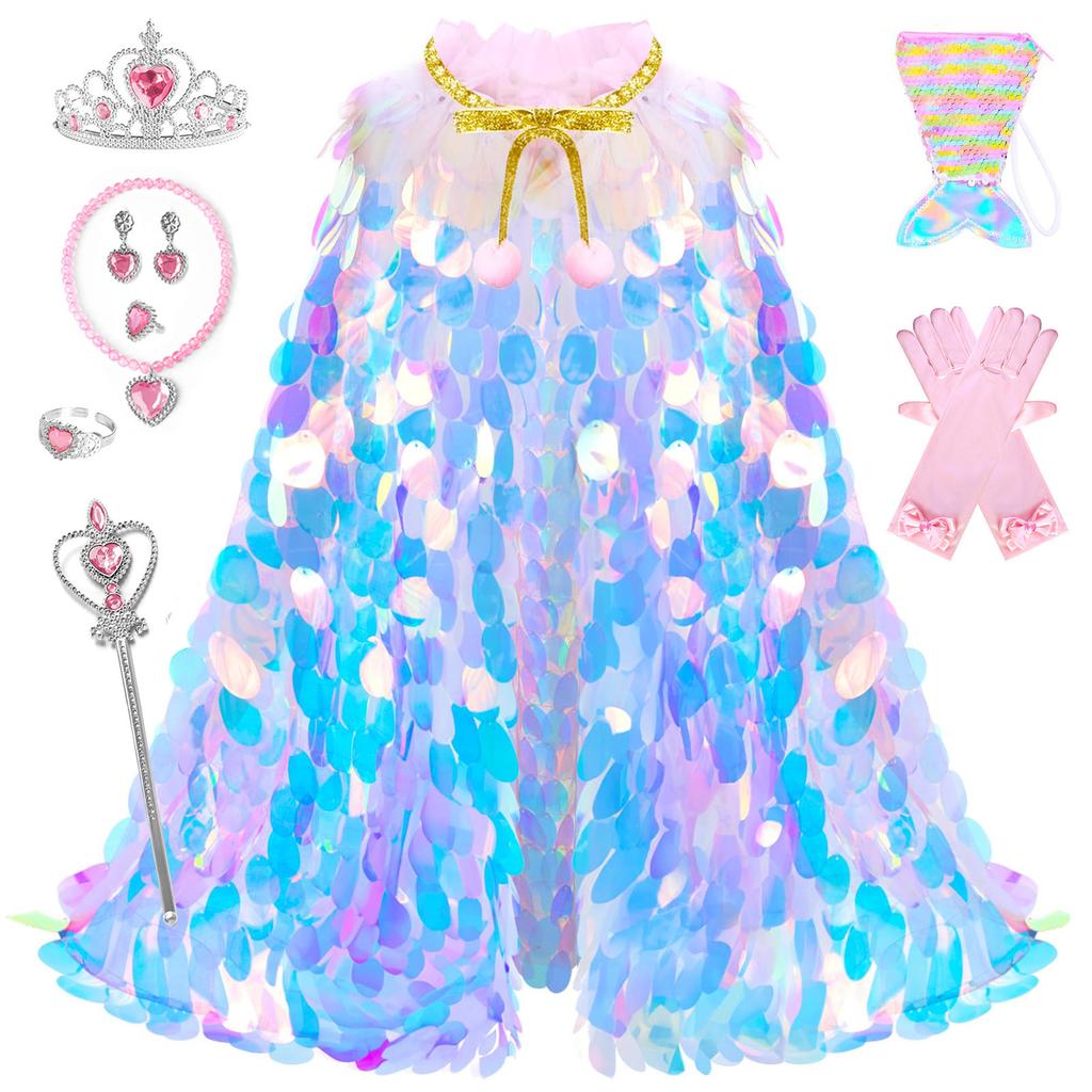 Mermaid Princess Role Play Cape Toy Sequined Clothes Children Girls Halloween Carnival Birthday Party Dress Up Exquisite Capes
