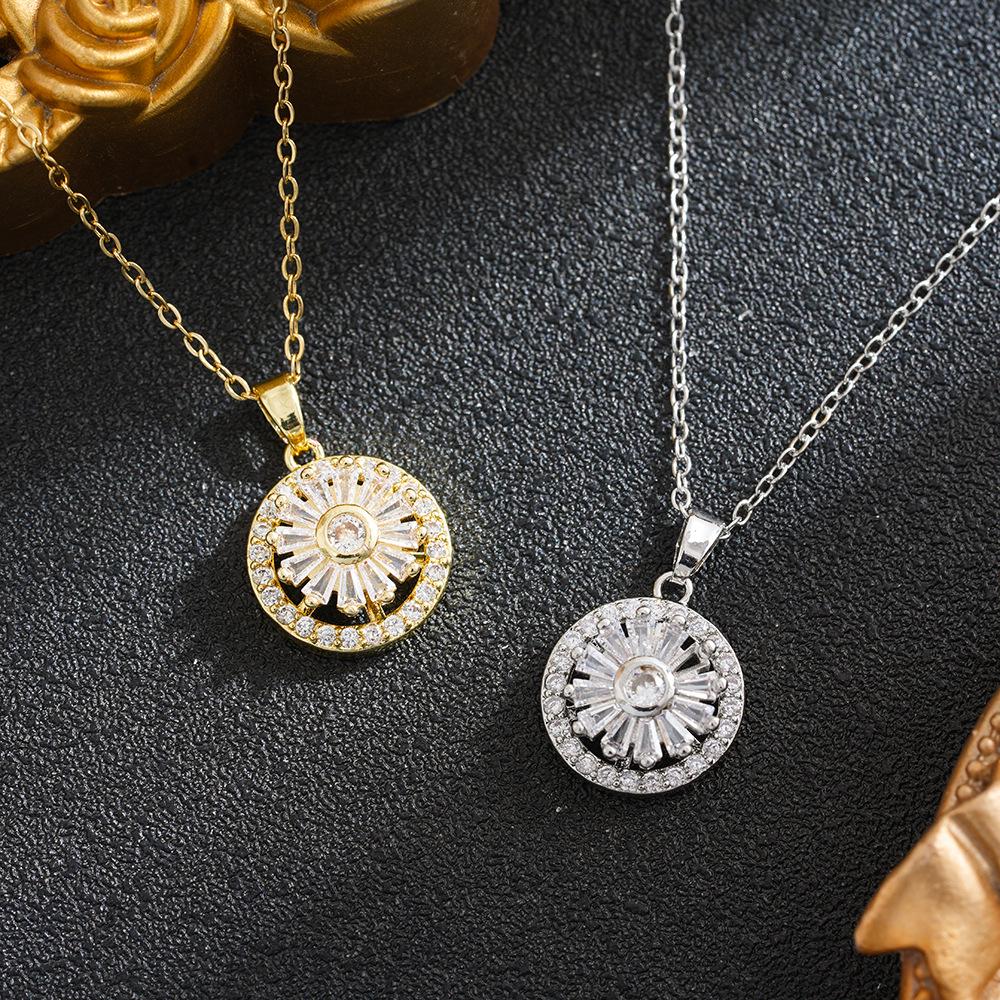 Colorful Titanium Steel Sunflower Necklace with Rhinestones - Fashionable & Versatile for Women