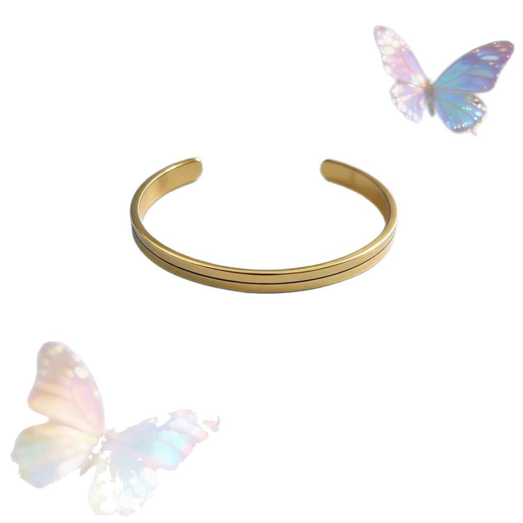 Geometric C-Shaped Open Groove Titanium Steel Bracelet for Men & Women - Non-Fading, Personalized Engraving, Couple-Style.