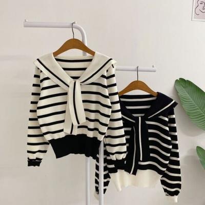 Honey J Color Blocked Stripe Sailor Shawl Knit  2Color 