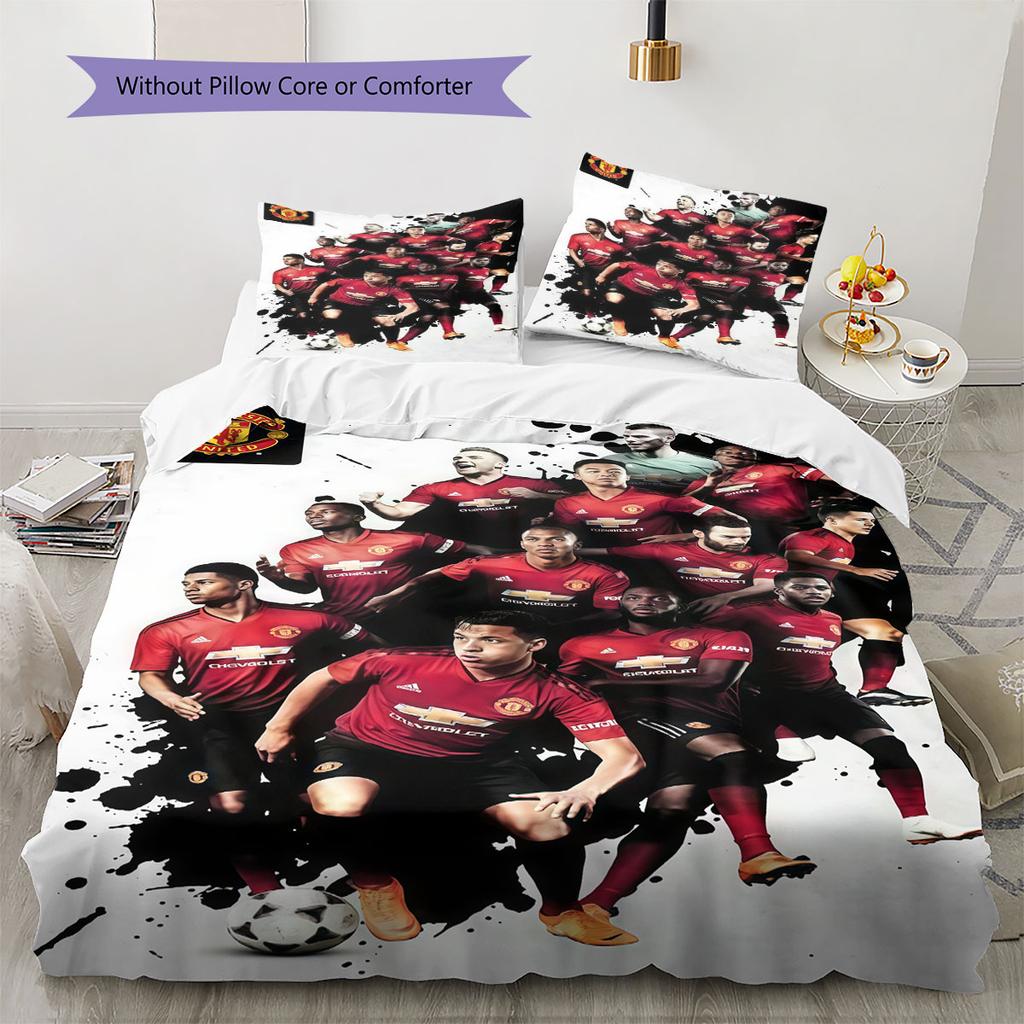 Red MUFC Glory Bedding Quilt Set Quilt Cover Pillowcase Home Decoration Birthday Gift (1 * duvet cover + 2 * pillowcase, without core)