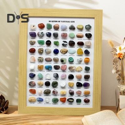 Sammlung von 80 natürlichen Edelsteinen, Kristallerz-Ausstellungsset, Sammler-Edelsteine in Holzrahmen, pädagogisches Geschenk für Kinder, Edelsteinliebhaber