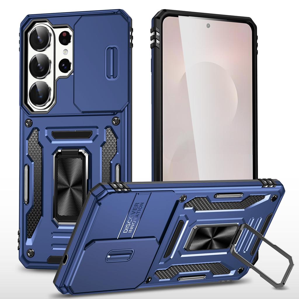 For Samsung Galaxy S26 Ultra Case Kickstand Slide Lens Lid PC + TPU Drop-Proof Phone Cover
