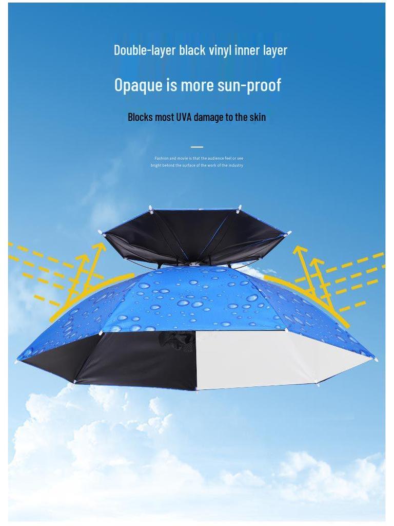 Double-Layer Sun/Rain Umbrella Hat for Adults, UV Protection, Fishing, & Tea Picking
