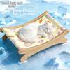 Elevated Design Pet Cooling Mat Wooden Frame Cat Ice Bed Pet Bed Pet Lounger  Indoor Use