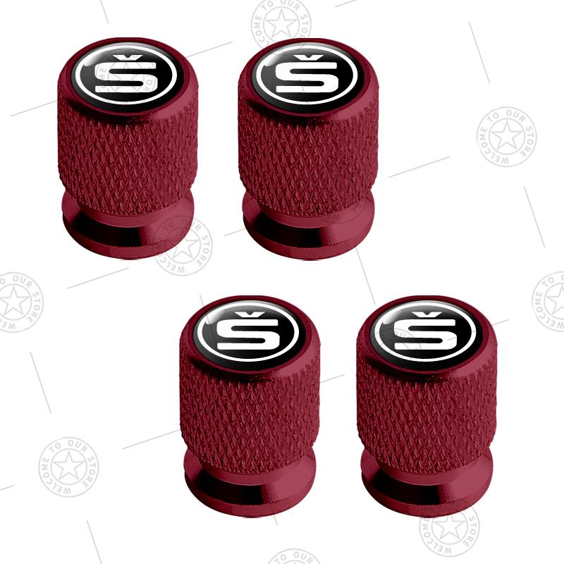 4pcs S Logo Car Wheel Tire Valve Caps Air Stem Aluminum Accessories For Skoda Superb Octavia Karoq Kamiq Kodiaq Fabia Vision