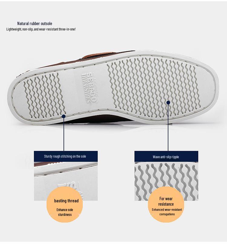 Plus Size Men's Casual Lace-Up Genuine Leather Boat Shoes with Rubber Sole for Driving