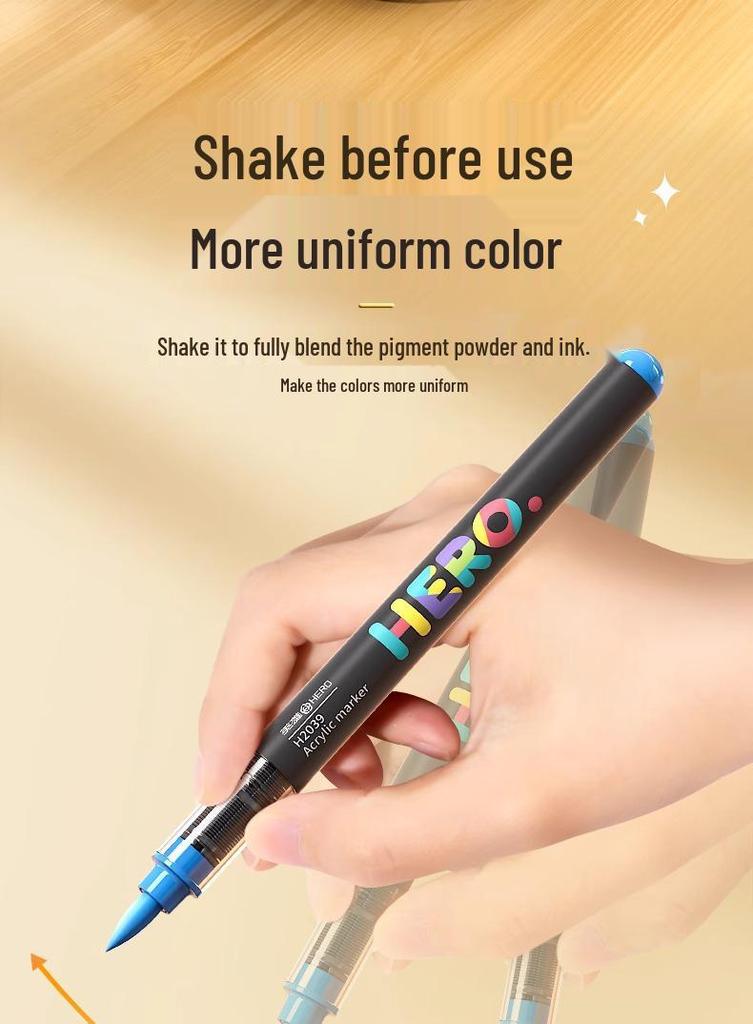 Hero Brand 2039 Acrylic Marker Pen - Small Black Box, Soft Tip, Opaque Colors - Ideal for Primary School Student Art.