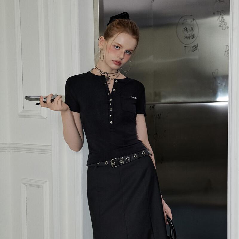 UNIFREE Women s Slim Fit Henley Short Sleeve T-Shirt S