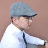 [TAILORMAP] Harris Tweed Newsboy Cap for Men and Women, Hunting Cap, Hat, Hunting Hat, AutumnWinter, British Style, Unisex (White x Black)