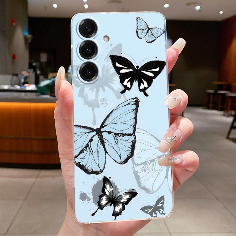 For Samsung S25 FE Case Luxury Butterfly Flower Silicone Soft Cover For Samsung S25FE S24 FE Transparent Protective Phone Cases