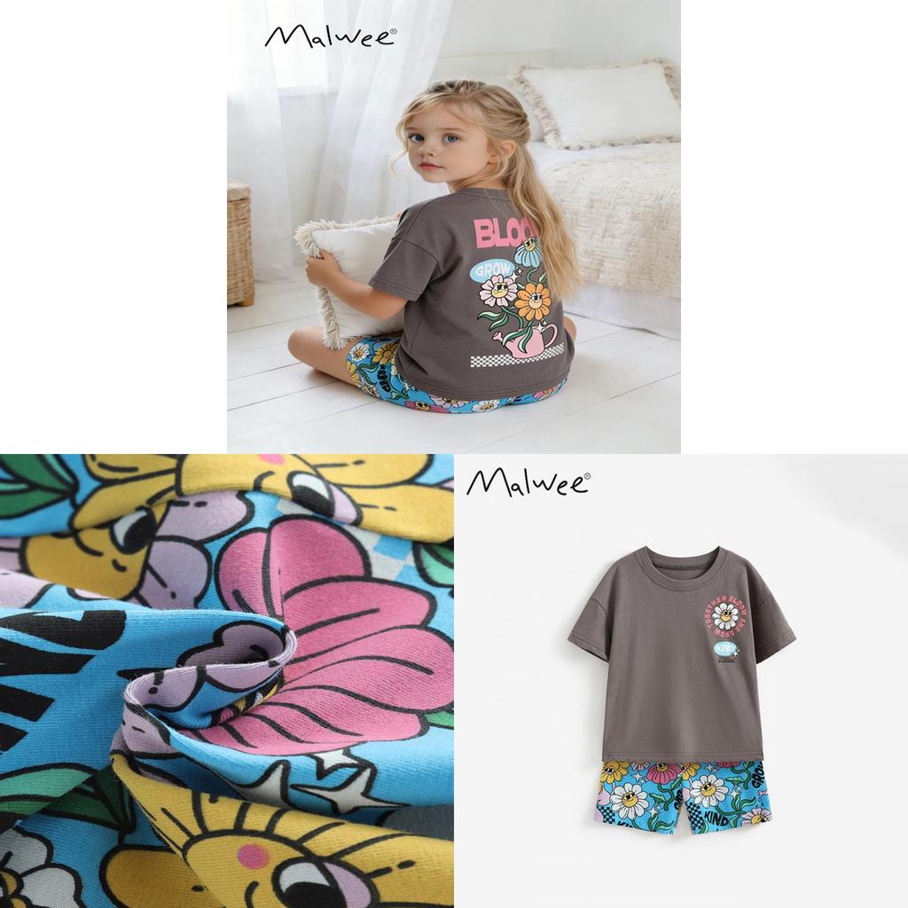Childrens Cotton Cartoon Short Sleeve Twopiece Set For Girls Summer Playtime Comfort