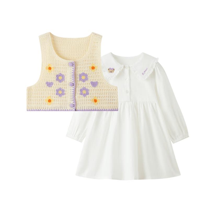 PawinPaw Cartoon Bear Toddler Girls Two-Piece Dress and Vest Set