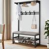 5-in-1 Garderobenbaum, Multifunktionaler Kleiderständer mit Bank & 2-stufigem Schuhregal, 10 Haken, Schwarz