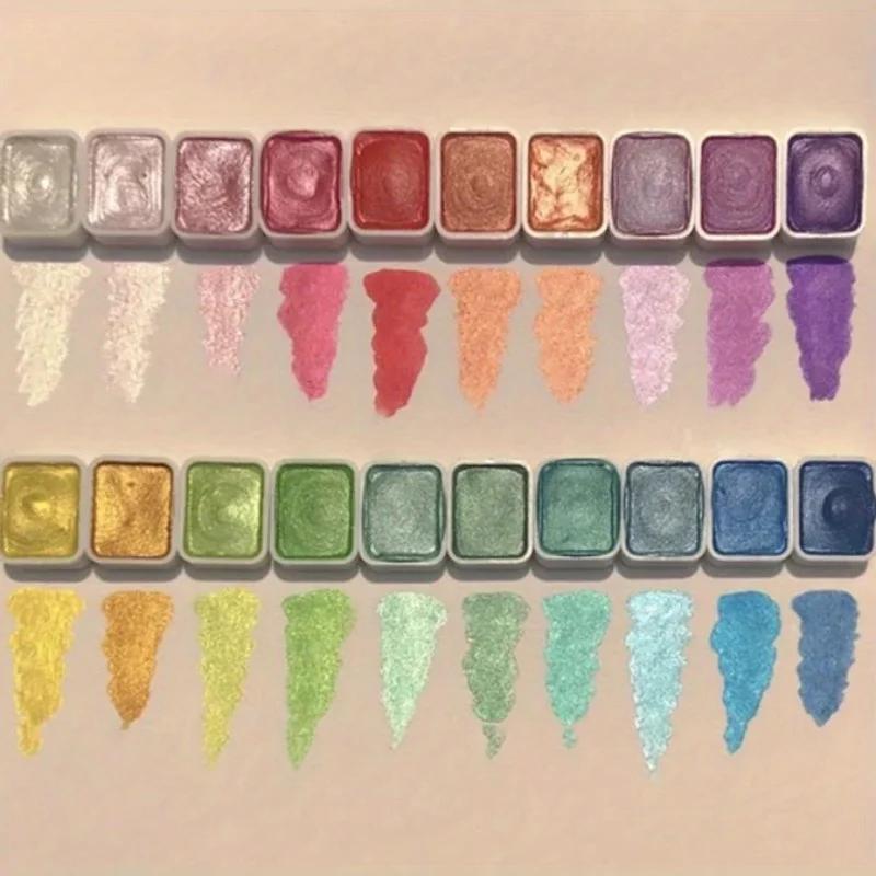20 Colors Metal Watercolor Painting Set Portable Box With Shiny Pearls Solid Watercolor Painting Art Supplies For Art Student