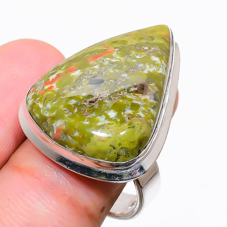 

Этническое ювелирное кольцо ручной работы с унакитом, размер 8SR-3360